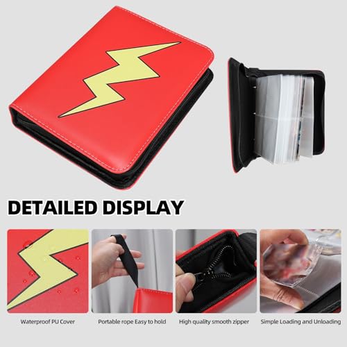 FootJKYX 4-Pocket Trading Card Binder – Holds 400 Cards, PU Zipper Album with Removable Sleeves (Pink White)