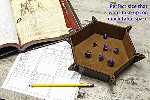 Forged Dice Co. Folding Dice Tray – 6.5-Inch Hexagon, Black Dragon Hide, Velvet Interior, Strong Snaps