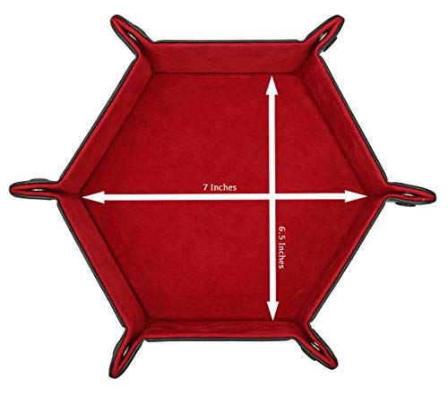 Forged Dice Co. Folding Dice Tray – 6.5-Inch Hexagonal Dice Rolling Tray with Velvet Interior and Snap Buttons (Red)
