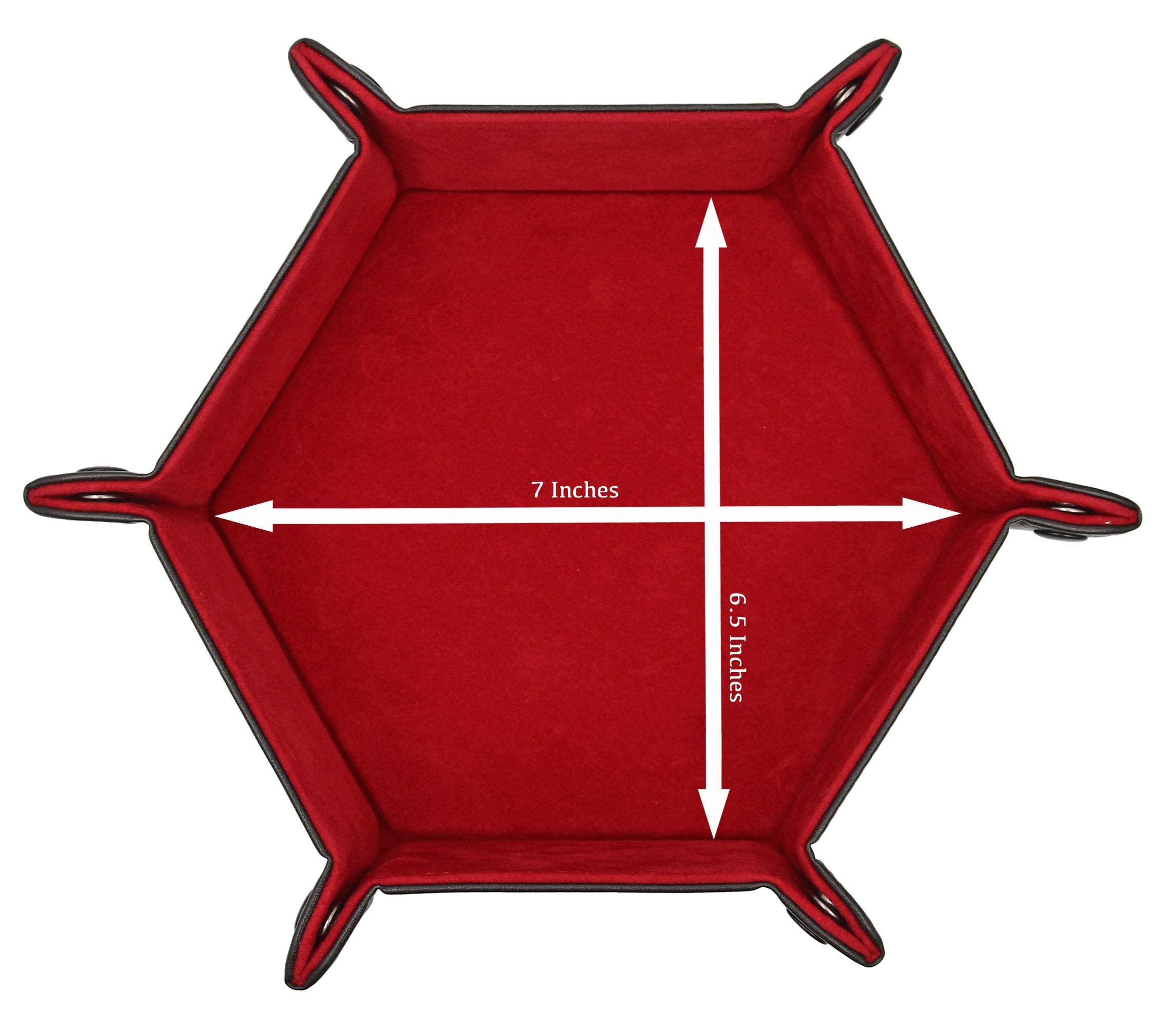 Forged Dice Co. Folding Dice Tray – 6.5-Inch Hexagonal Dice Rolling Tray with Velvet Interior and Snap Buttons (Red)