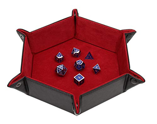 Forged Dice Co. Folding Dice Tray – 6.5-Inch Hexagonal Dice Rolling Tray with Velvet Interior and Snap Buttons (Red)