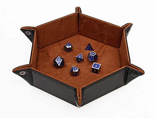 Forged Dice Co. Folding Dice Tray – 6.5-Inch Hexagonal Rolling Tray with Black Dragon Hide and Velvet Interior