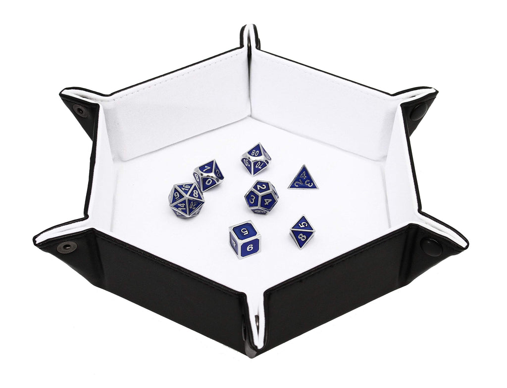 Forged Dice Co. Folding Dice Tray – Hexagonal 6.5-Inch Rolling Surface with Velvet Interior and Faux Leather Exterior