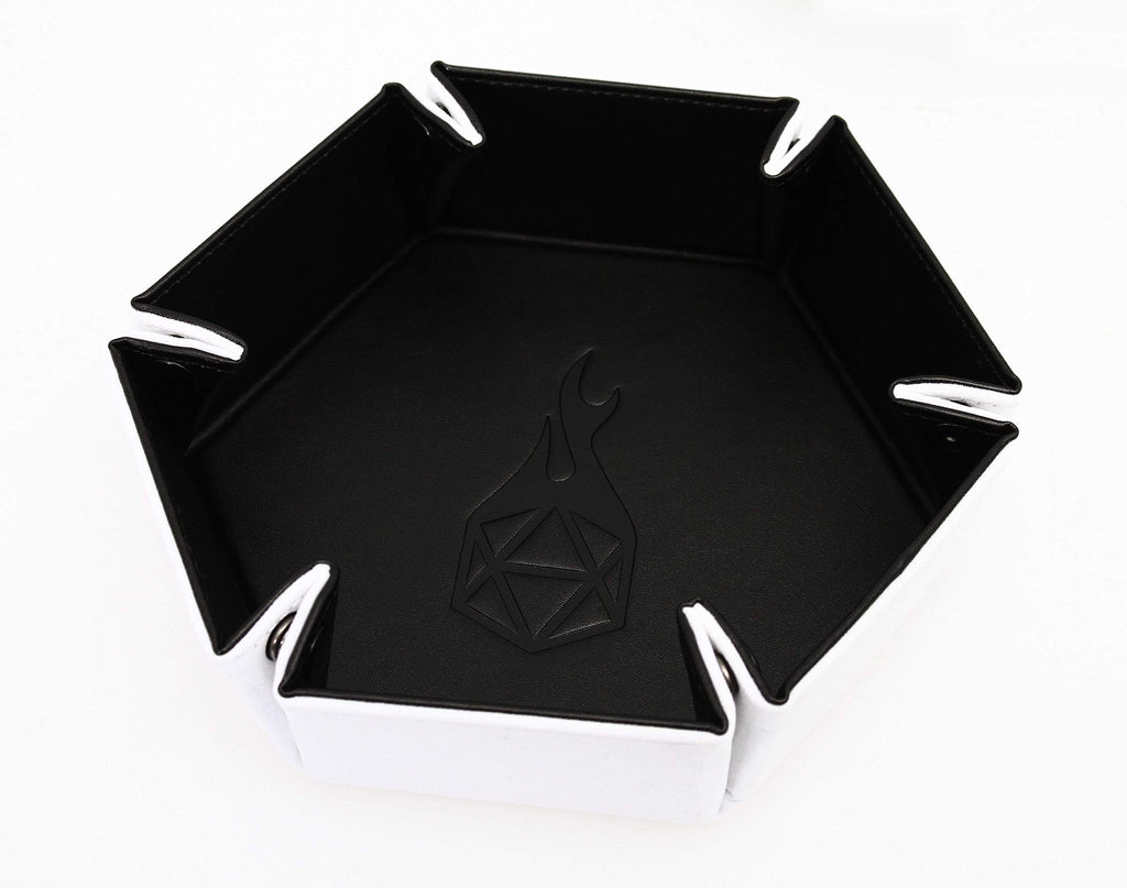 Forged Dice Co. Folding Dice Tray – Hexagonal 6.5-Inch Rolling Surface with Velvet Interior and Faux Leather Exterior