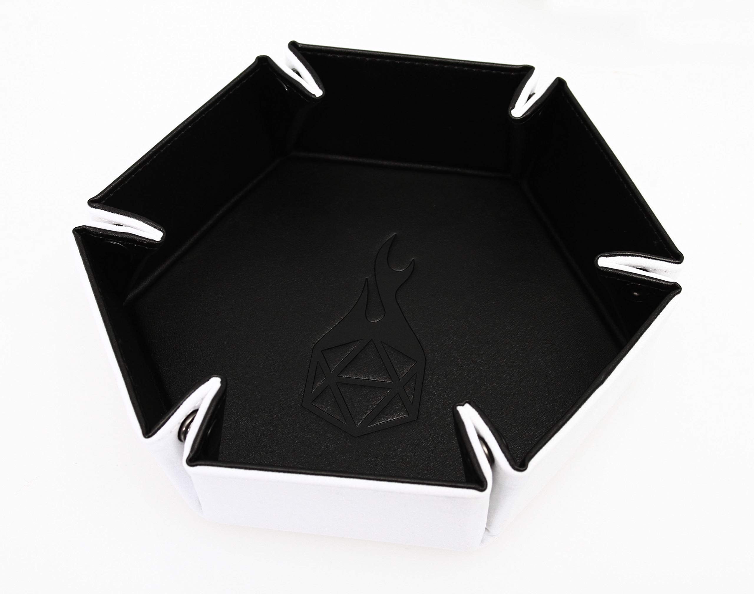 Forged Dice Co. Folding Dice Tray – Hexagonal 6.5-Inch Rolling Surface with Velvet Interior and Faux Leather Exterior