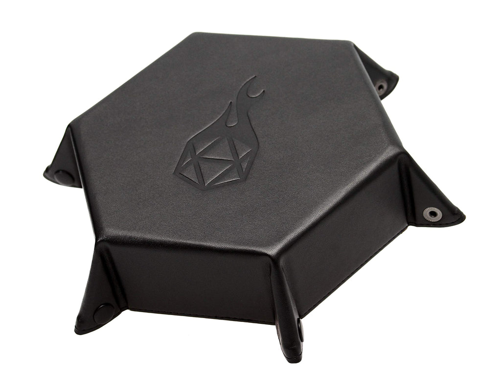 Forged Dice Co. Folding Dice Tray – Hexagonal 6.5-Inch Rolling Surface with Velvet Interior and Faux Leather Exterior