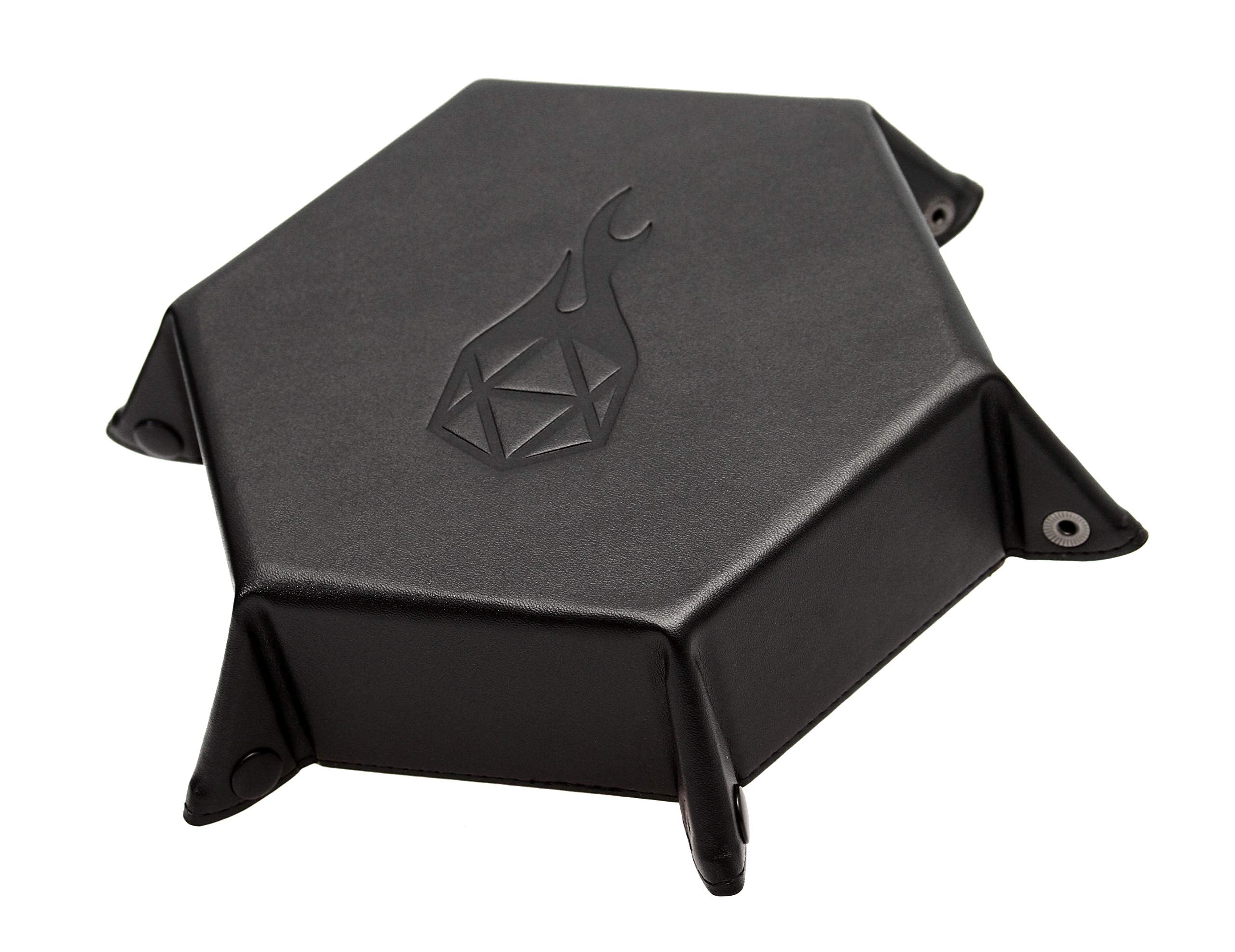 Forged Dice Co. Folding Dice Tray – Hexagonal 6.5-Inch Rolling Surface with Velvet Interior and Faux Leather Exterior