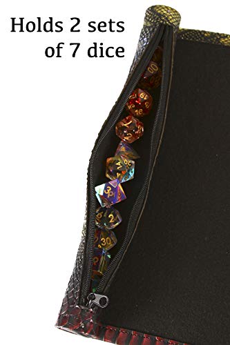 Forged Dice Co Scroll Dice Tray and Rolling Mat with Zippered Dice Holder - Holds up to 14 Polyhedral Dice - Compatible with D&D and Other RPGs
