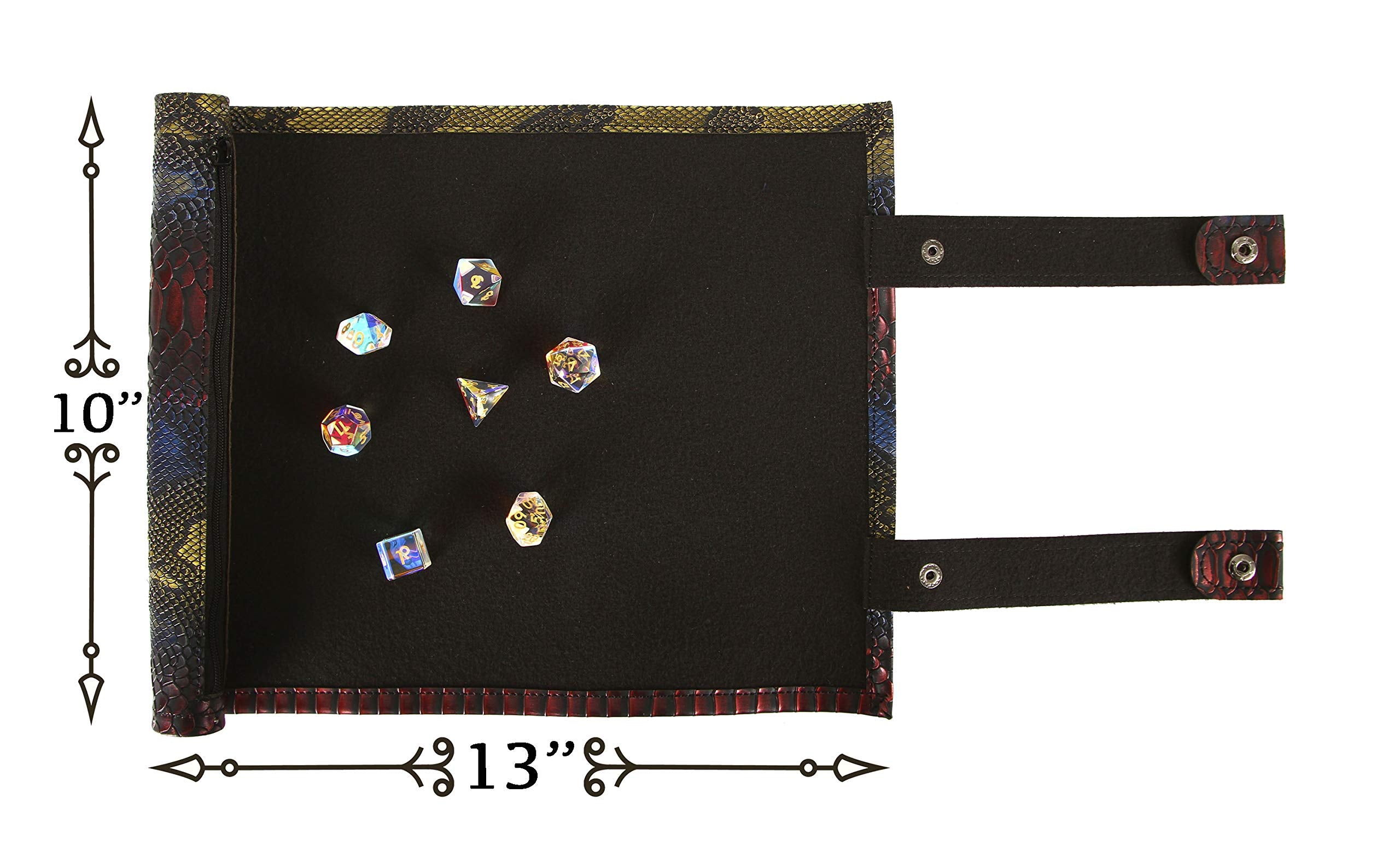 Forged Dice Co Scroll Dice Tray and Rolling Mat with Zippered Dice Holder - Holds up to 14 Polyhedral Dice - Compatible with D&D and Other RPGs