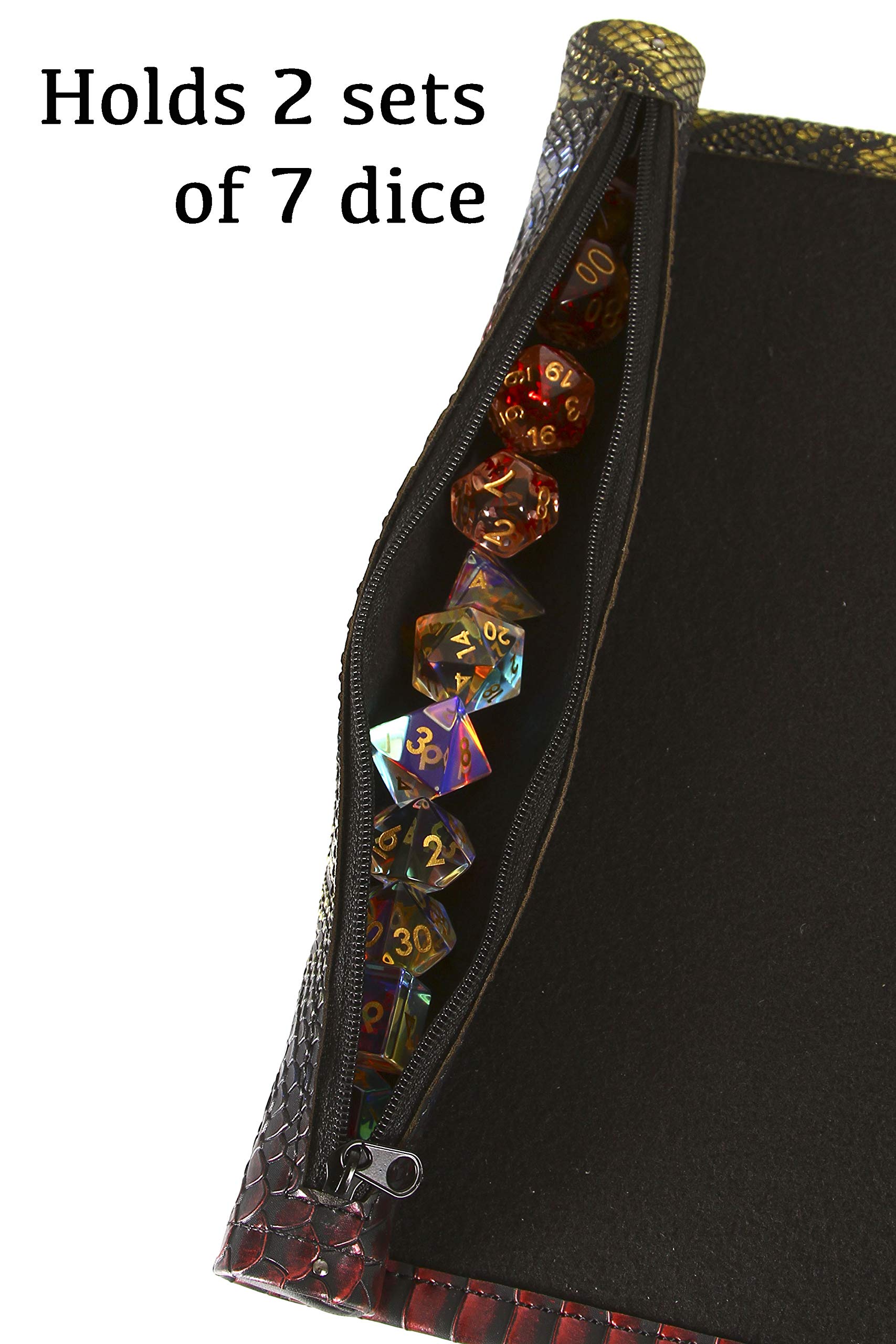 Forged Dice Co Scroll Dice Tray and Rolling Mat with Zippered Dice Holder - Holds up to 14 Polyhedral Dice - Compatible with D&D and Other RPGs