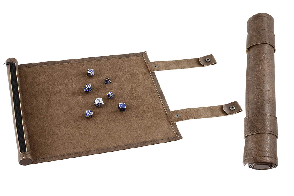Forged Dice Co Scroll Dice Tray & Rolling Mat – Portable Storage for 14 Dice, PU Leather