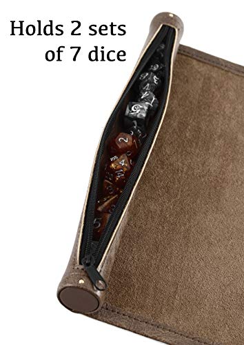 Forged Dice Co Scroll Dice Tray & Rolling Mat – Portable Storage for 14 Dice, PU Leather