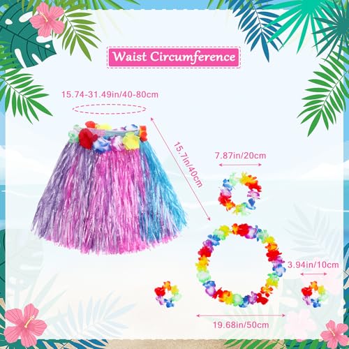 Fortuning's JDS Girls' Hawaiian Hula Grass Skirt Costume Set – 2 Pack with Lei Necklace, Headband & Bracelets for Luau & Beach Party