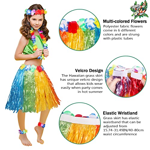 Fortuning's JDS Girls Hawaiian Hula Grass Skirt Costume Set with Flower Accessories for Luau Party