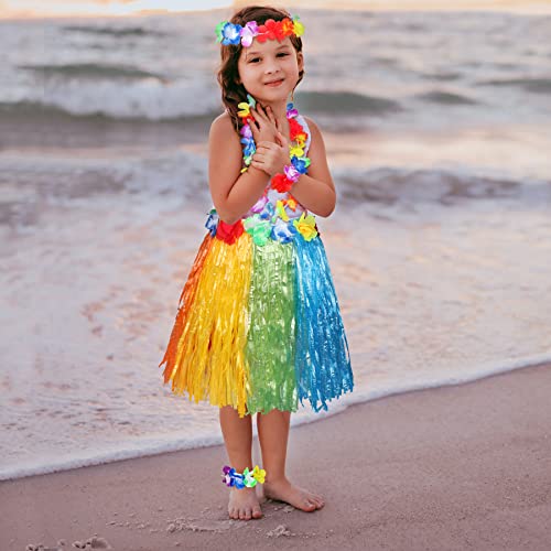 Fortuning's JDS Girls Hawaiian Hula Grass Skirt Costume Set with Flower Accessories for Luau Party