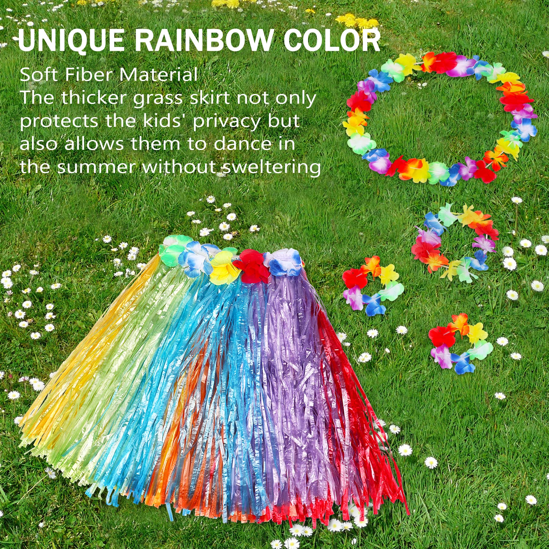 Fortuning's JDS Girls Hawaiian Hula Grass Skirt Costume Set with Flower Accessories for Luau Party