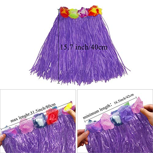 Fortuning's JDS Hawaiian Hula Dancer Grass Skirt and Flower Costume Set – 40cm Fiber Skirt for Luau & Beach Party