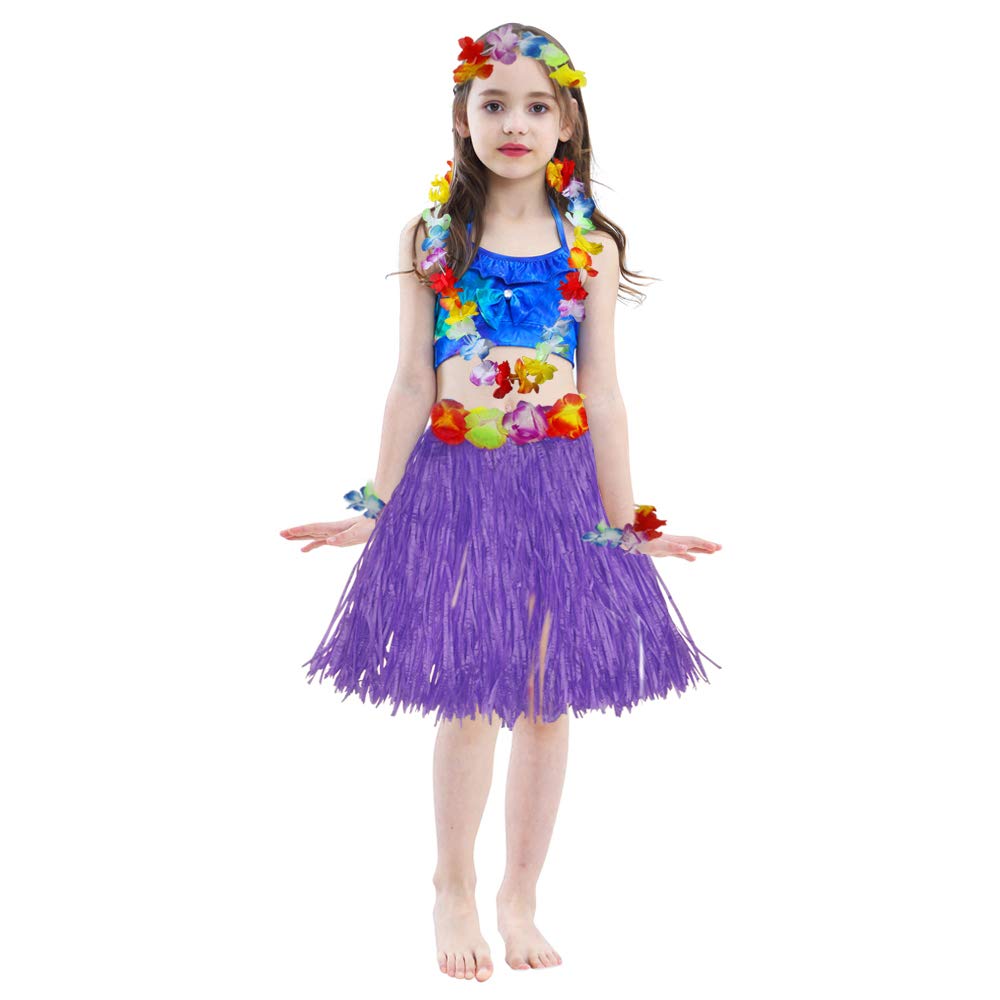 Fortuning's JDS Hawaiian Hula Dancer Grass Skirt and Flower Costume Set – 40cm Fiber Skirt for Luau & Beach Party
