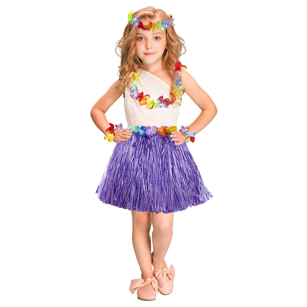Fortuning's JDS Hawaiian Hula Dancer Grass Skirt and Flower Costume Set – 40cm Fiber Skirt for Luau & Beach Party