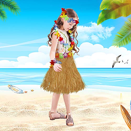 Fortuning's JDS Hawaiian Hula Dancer Grass Skirt and Flower Costume Set for Tropical Parties