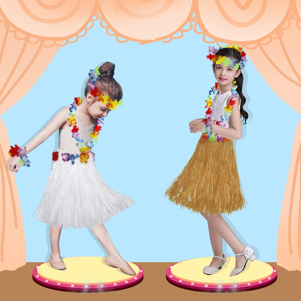 Fortuning's JDS Hawaiian Hula Dancer Grass Skirt and Flower Costume Set for Tropical Parties