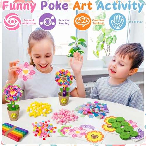FoszaSzept 12-Pack Poking Felt Flower Craft Kit - DIY Heart-Shaped Standing Flowers with Pot, Back to School Home Art Activity