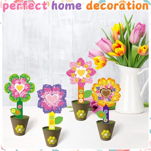 FoszaSzept 12-Pack Poking Felt Flower Craft Kit - DIY Heart-Shaped Standing Flowers with Pot, Back to School Home Art Activity