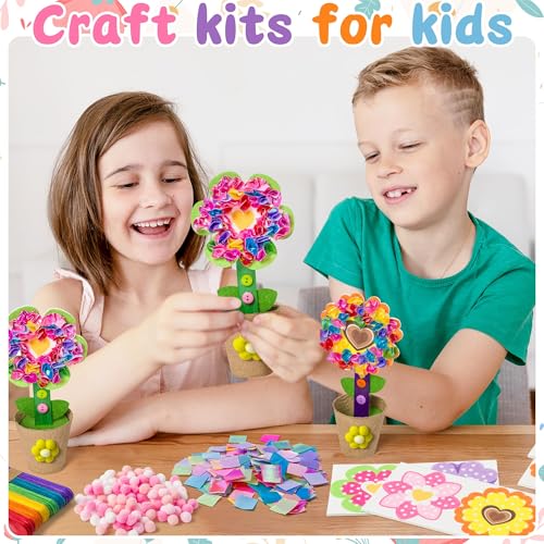 FoszaSzept 12-Pack Poking Felt Flower Craft Kit - DIY Heart-Shaped Standing Flowers with Pot, Back to School Home Art Activity