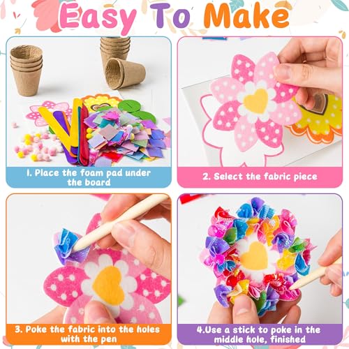 FoszaSzept 12-Pack Poking Felt Flower Craft Kit - DIY Heart-Shaped Standing Flowers with Pot, Back to School Home Art Activity