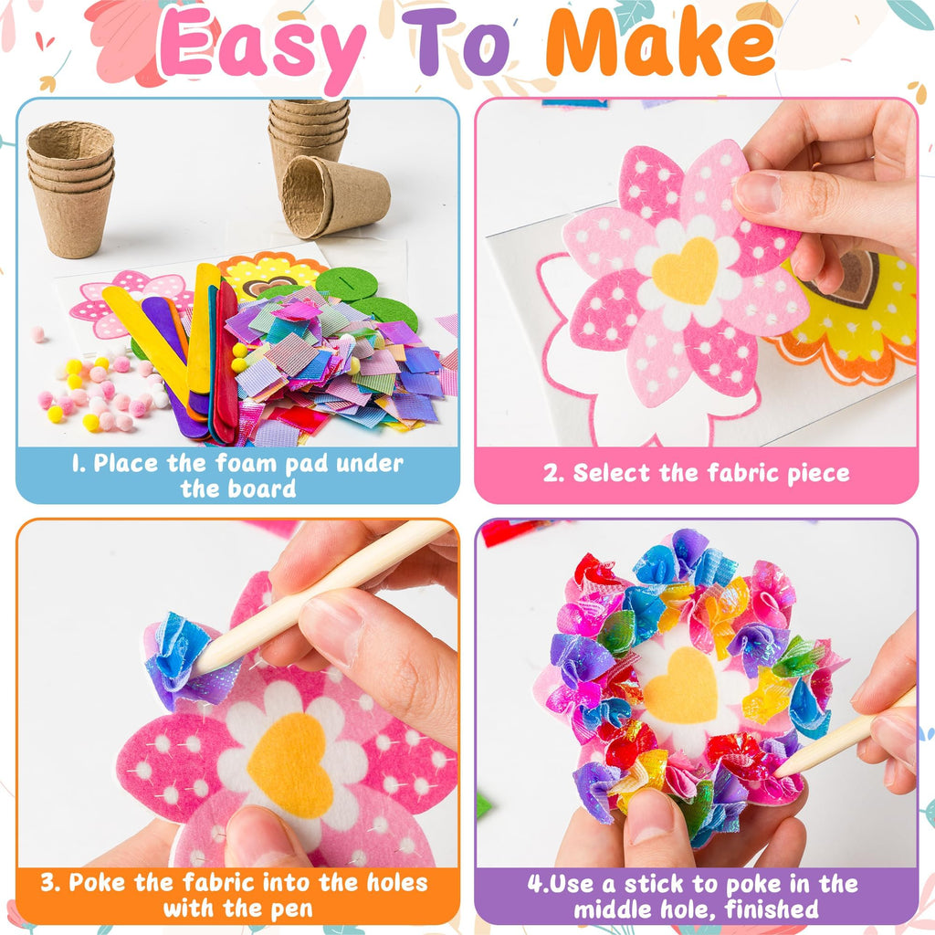 FoszaSzept 12-Pack Poking Felt Flower Craft Kit - DIY Heart-Shaped Standing Flowers with Pot, Back to School Home Art Activity