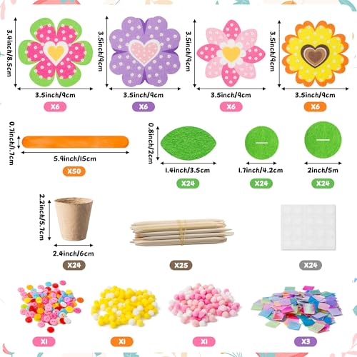 FoszaSzept 12-Pack Poking Felt Flower Craft Kit - DIY Heart-Shaped Standing Flowers with Pot, Back to School Home Art Activity