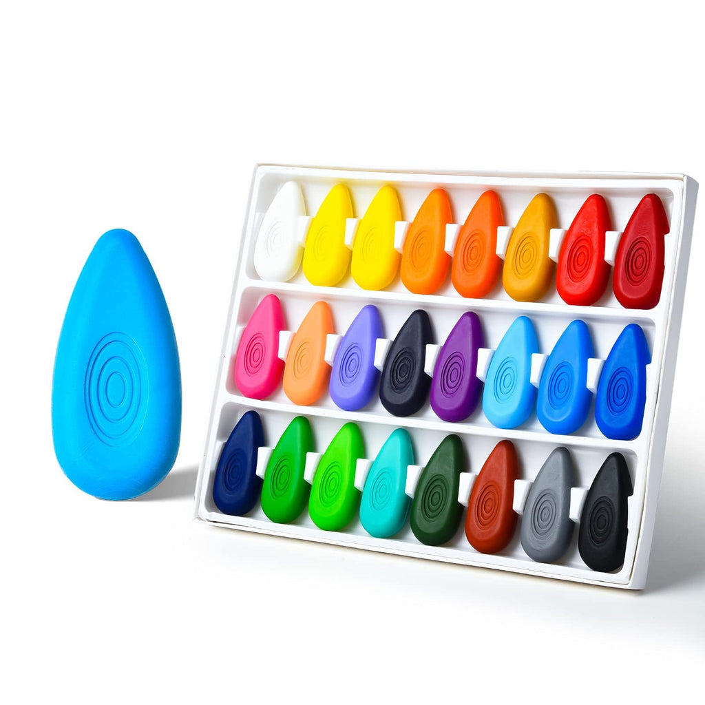 Four Candies Non-Toxic Washable Crayons 24 Colors – Easy-Grip Water-Drop Shape for Toddlers, Unbreakable