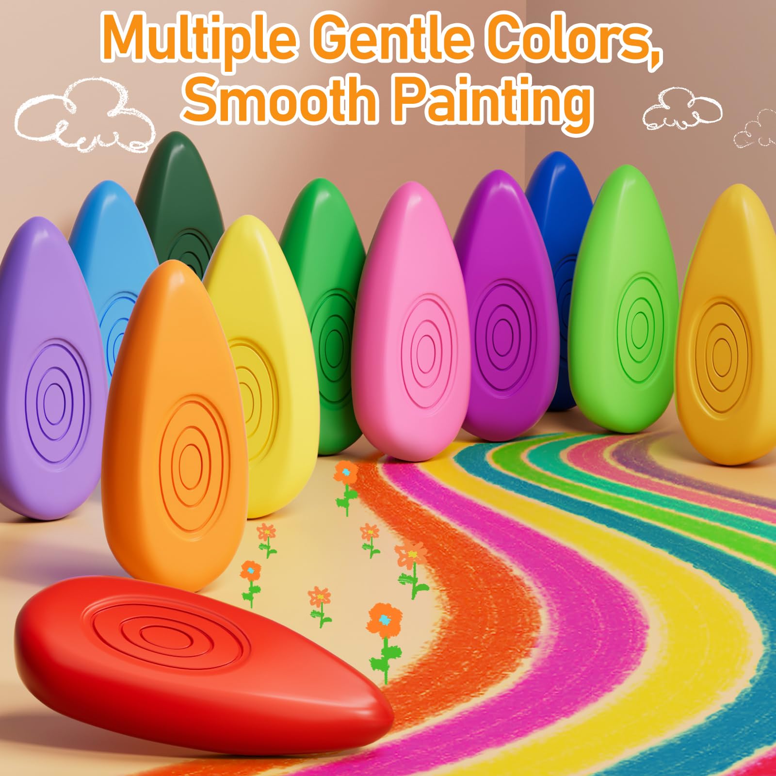 Four Candies Non-Toxic Washable Crayons 24 Colors – Easy-Grip Water-Drop Shape for Toddlers, Unbreakable