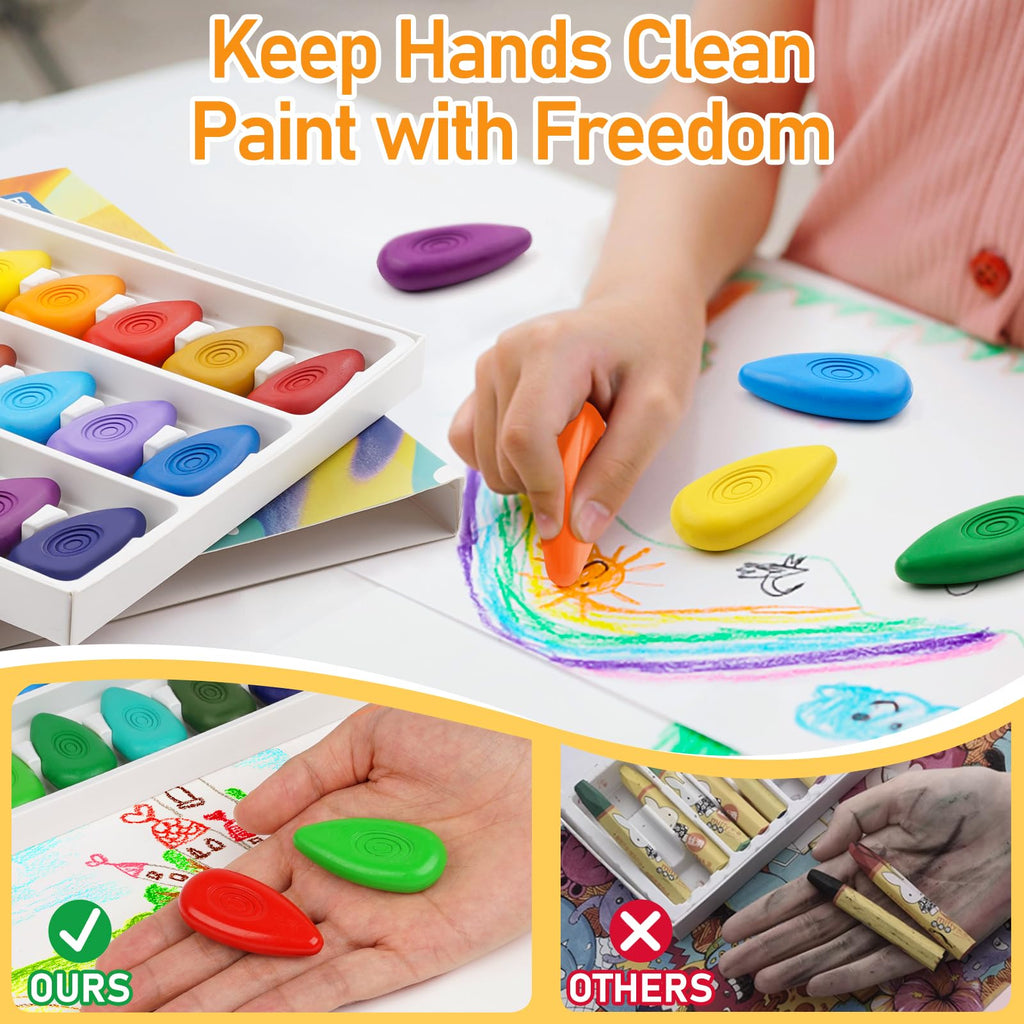 Four Candies Non-Toxic Washable Crayons 24 Colors – Easy-Grip Water-Drop Shape for Toddlers, Unbreakable