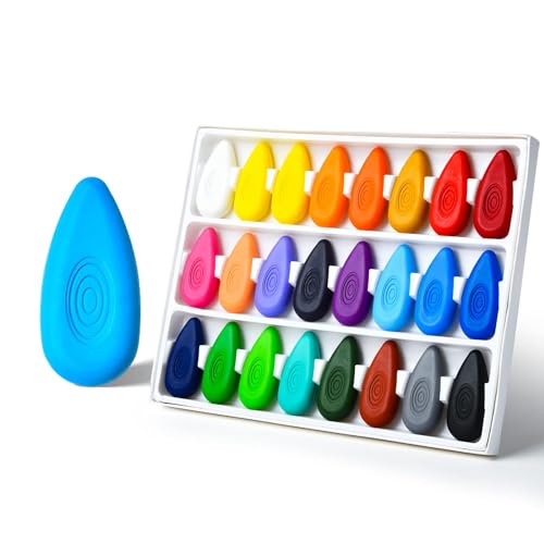 Four Candies Non-Toxic Washable Crayons 24 Colors – Easy-Grip Water-Drop Shape for Toddlers, Unbreakable