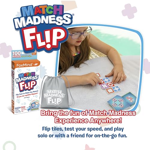 FoxMind Match Madness Flip: Travel-Sized Pattern Matching Puzzle Game with Waterproof Tiles and Cards