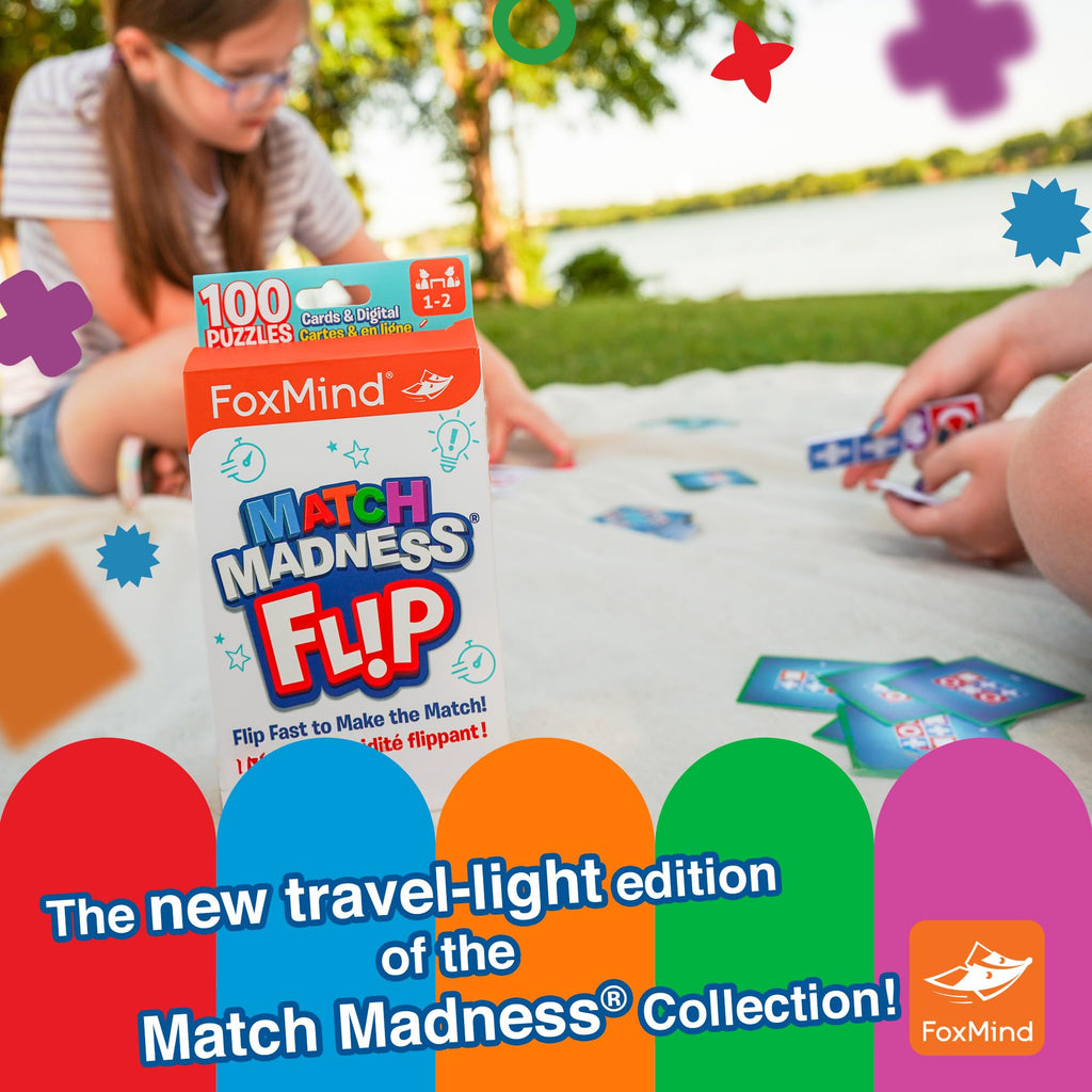 FoxMind Match Madness Flip: Travel-Sized Pattern Matching Puzzle Game with Waterproof Tiles and Cards