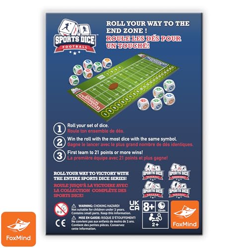 FoxMind Sports Dice Football - Fast-Paced Dice Game for 2 or 4 Players, Ages 7+