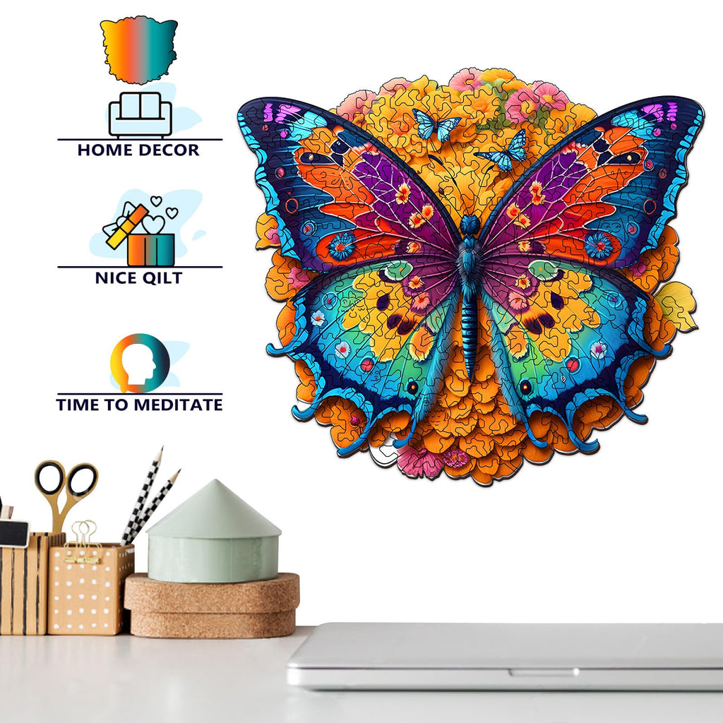 Foyucool Butterfly Wooden Jigsaw Puzzle – Irregular Animal Shapes, 11.8 x 9.1 Inches, Laser-Cut Basswood