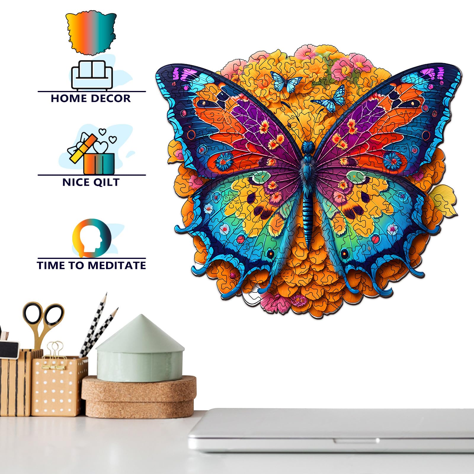 Foyucool Butterfly Wooden Jigsaw Puzzle – Irregular Animal Shapes, 11.8 x 9.1 Inches, Laser-Cut Basswood