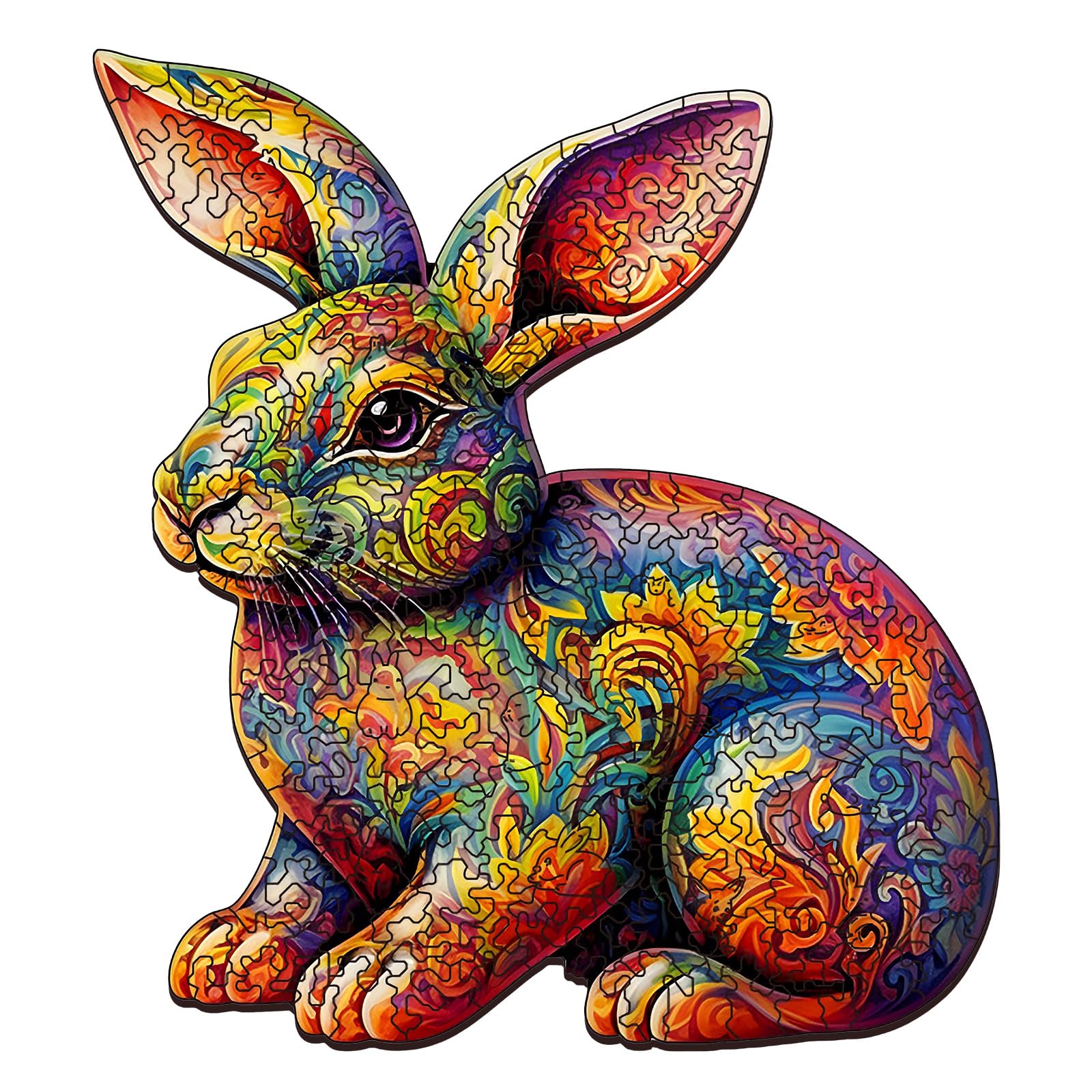 Foyucool Rabbit Wooden Puzzle for Adults – 11.8 x 9.1 Inch Laser-Cut Basswood Jigsaw with Irregular Animal Shapes