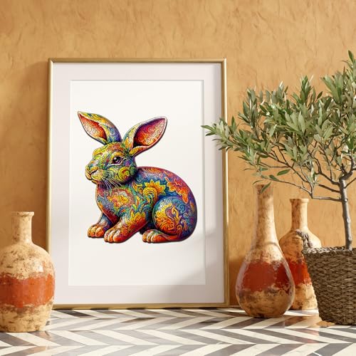 Foyucool Rabbit Wooden Puzzle for Adults – 11.8 x 9.1 Inch Laser-Cut Basswood Jigsaw with Irregular Animal Shapes
