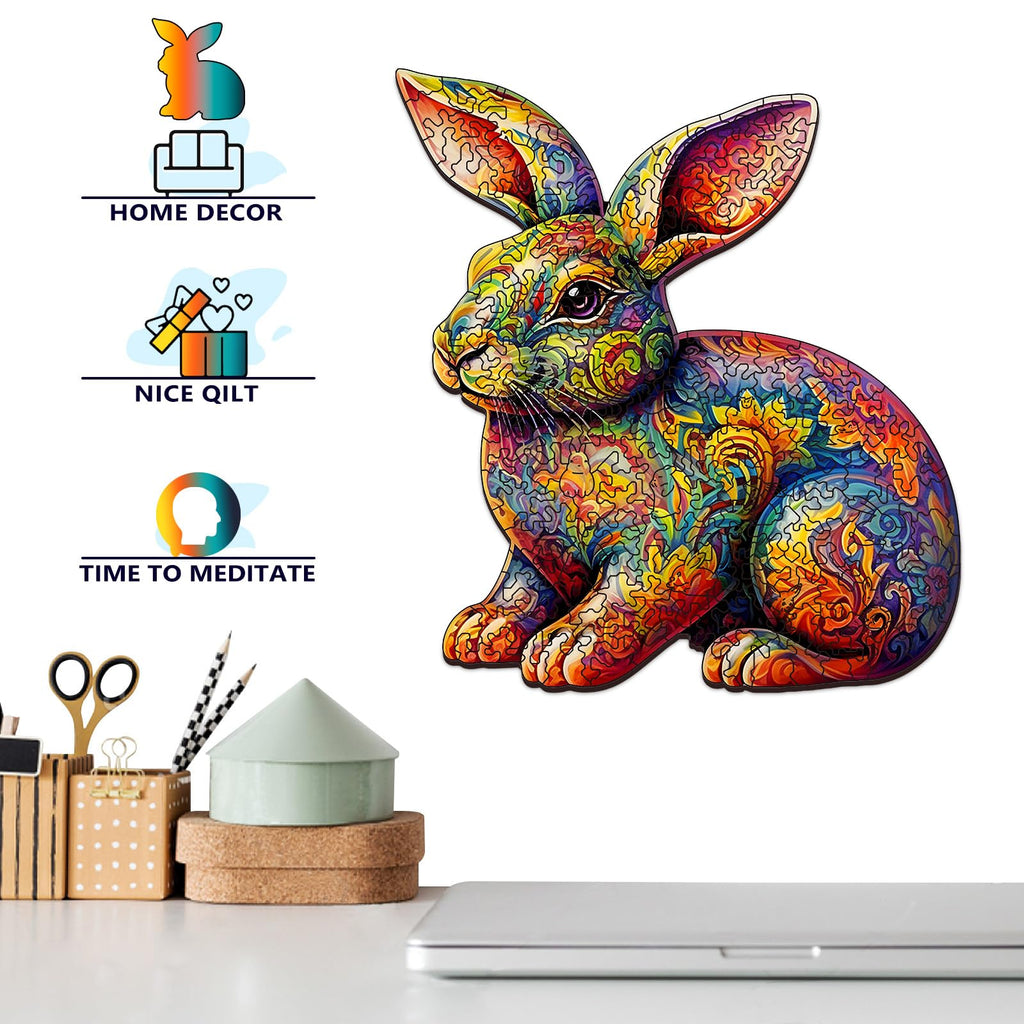 Foyucool Rabbit Wooden Puzzle for Adults – 11.8 x 9.1 Inch Laser-Cut Basswood Jigsaw with Irregular Animal Shapes