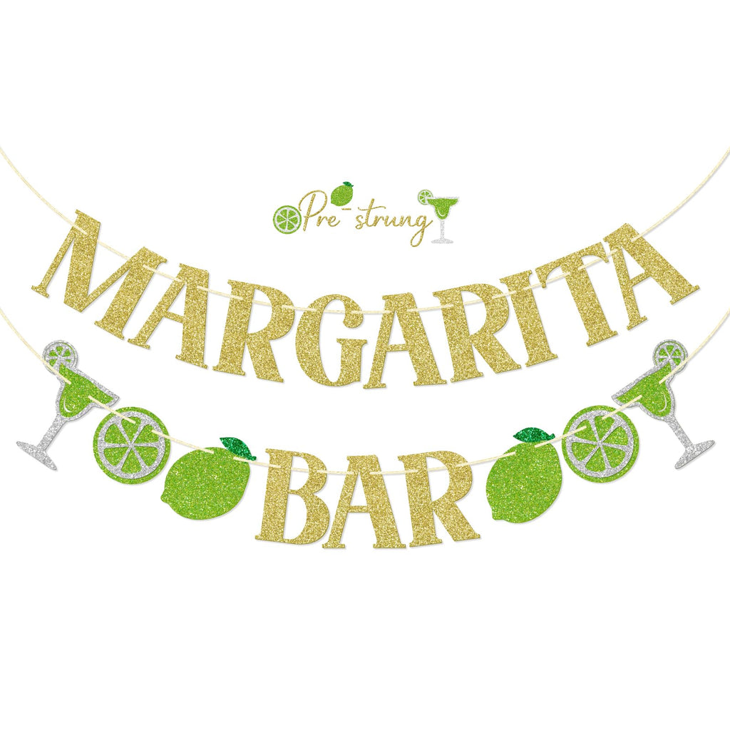 FOZEE Margarita & Taco Bar Banner - Gold Glitter Mexican Party Decorations, 3.9 ft Pre-Strung Cardstock Banner