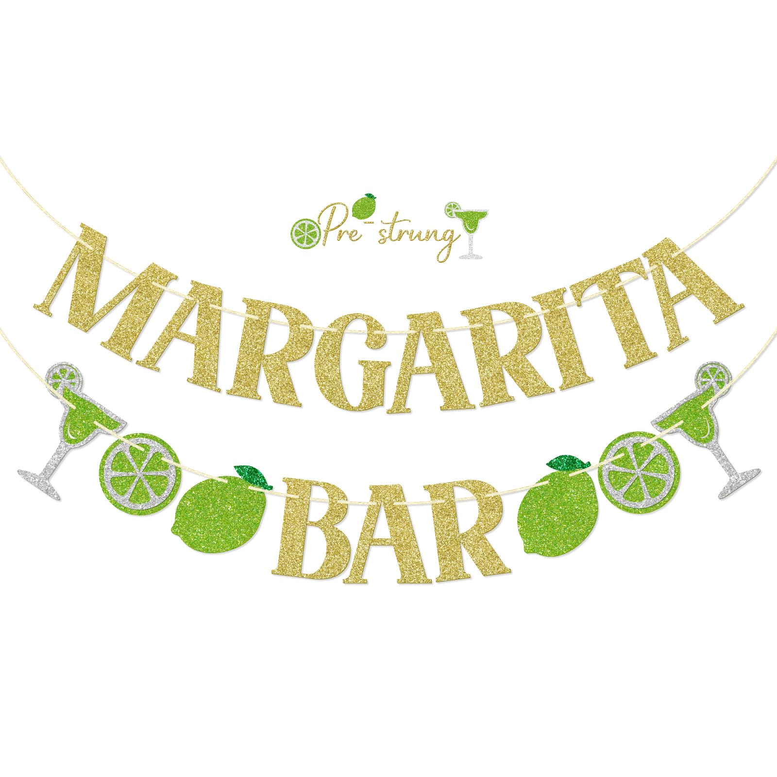 FOZEE Margarita & Taco Bar Banner - Gold Glitter Mexican Party Decorations, 3.9 ft Pre-Strung Cardstock Banner