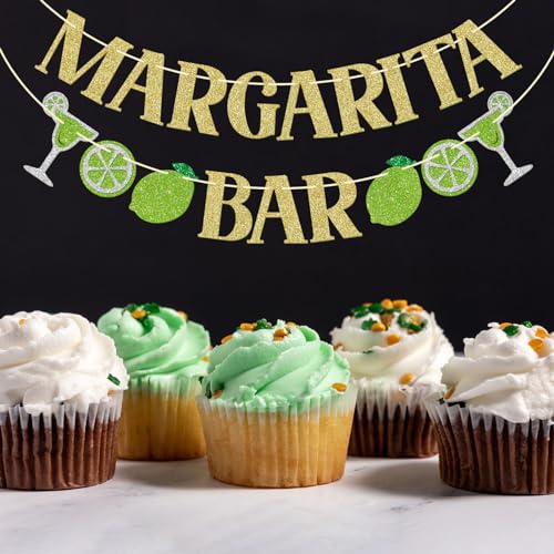 FOZEE Margarita & Taco Bar Banner - Gold Glitter Mexican Party Decorations, 3.9 ft Pre-Strung Cardstock Banner
