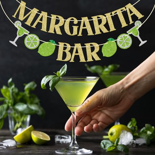 FOZEE Margarita & Taco Bar Banner - Gold Glitter Mexican Party Decorations, 3.9 ft Pre-Strung Cardstock Banner