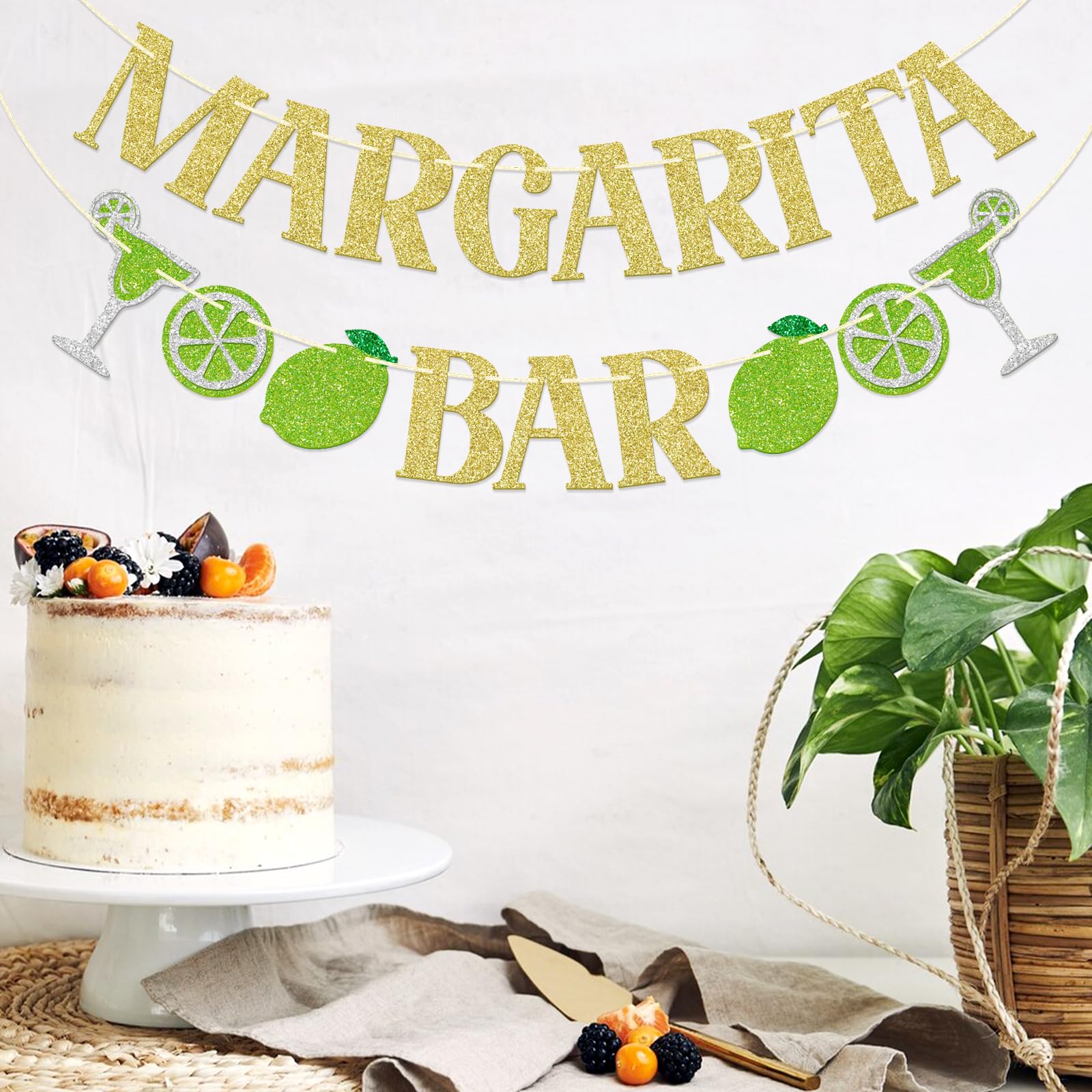 FOZEE Margarita & Taco Bar Banner - Gold Glitter Mexican Party Decorations, 3.9 ft Pre-Strung Cardstock Banner