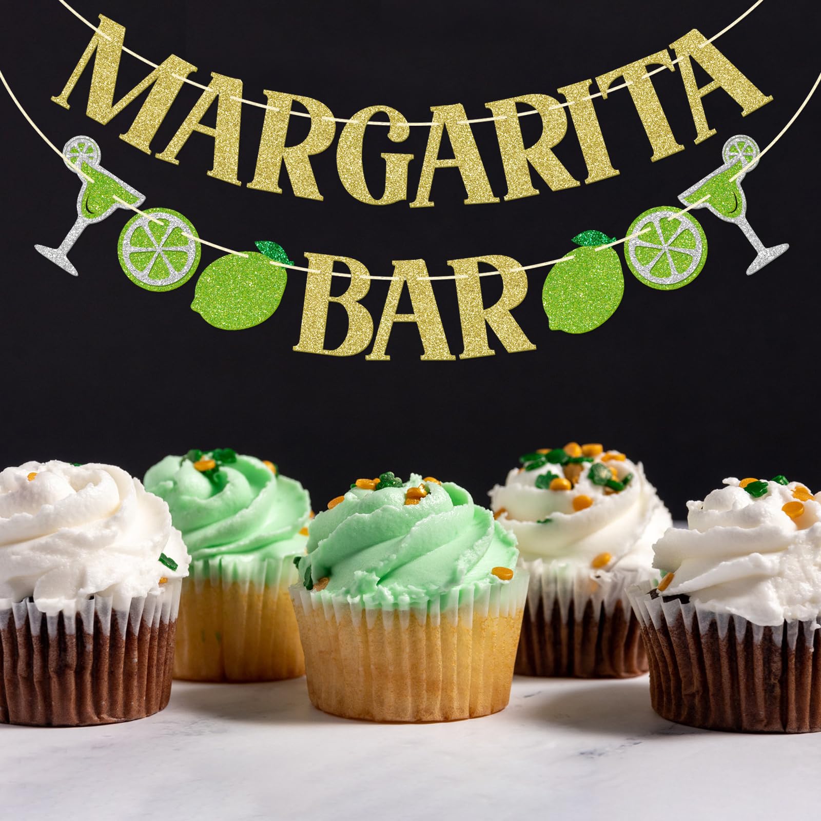 FOZEE Margarita & Taco Bar Banner - Gold Glitter Mexican Party Decorations, 3.9 ft Pre-Strung Cardstock Banner