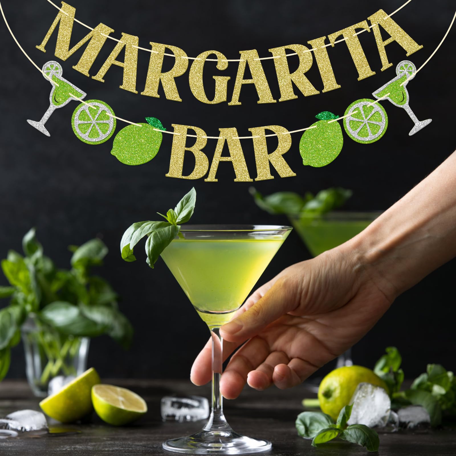 FOZEE Margarita & Taco Bar Banner - Gold Glitter Mexican Party Decorations, 3.9 ft Pre-Strung Cardstock Banner
